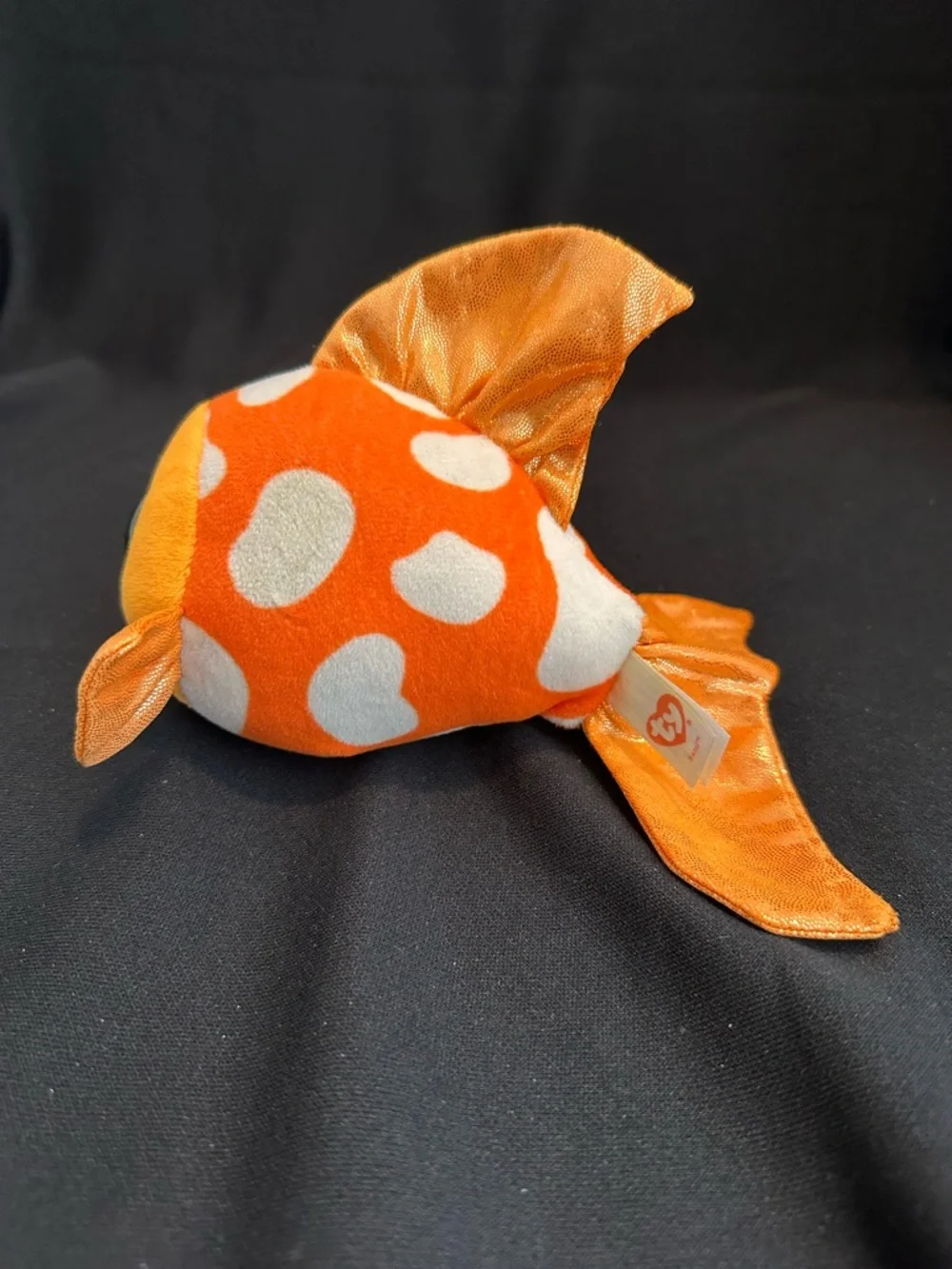 Ty Beanie Boos ‘Sami’ Orange White Polka Dot Fish Plush with Blue Sparkle Eyes